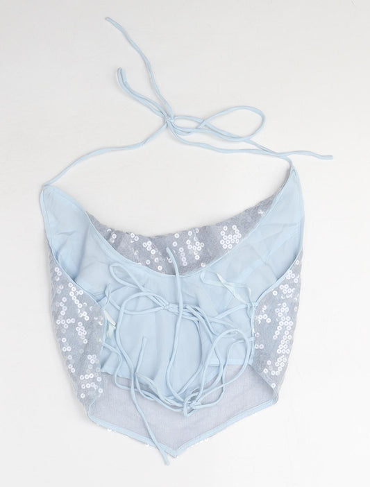 Womens UK Size 10 ASOS Blue Cropped Blouse