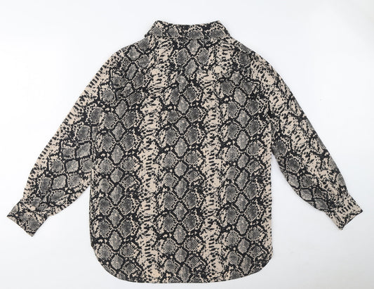 M&Co Womens Beige Animal Print Polyester Basic Blouse Size 10 Collared - Snake Print
