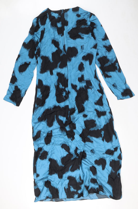 Autograph Womens Blue Geometric Viscose A-Line Size 10 Round Neck Zip