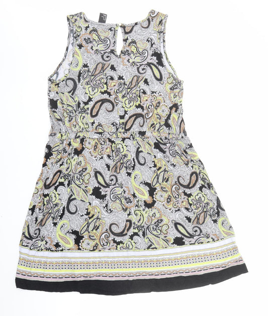 H&M Womens Multicoloured Paisley Viscose Tank Dress Size M Scoop Neck Pullover - Adjustable Waist
