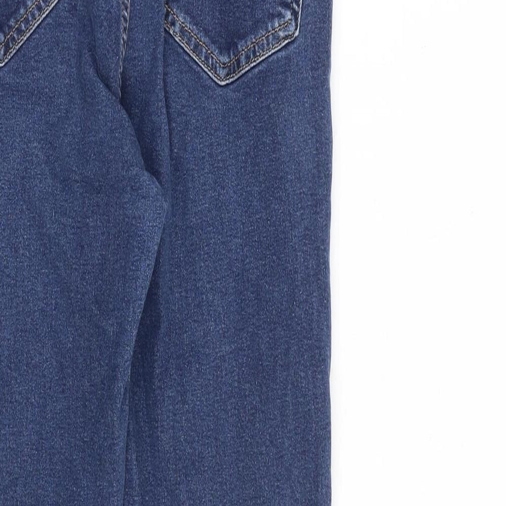 Topshop Womens Blue Cotton Straight Jeans Size 30 in L30 in Regular Zip - Distressed hems