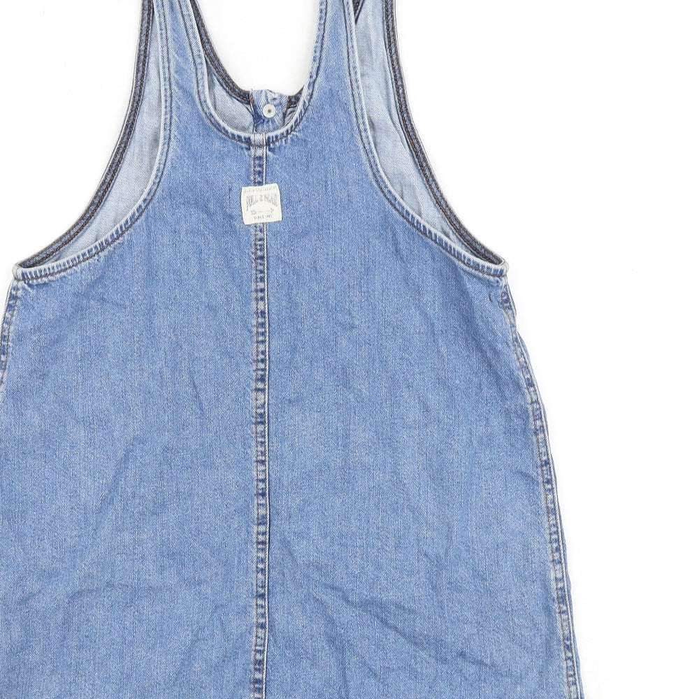 Pull&Bear Womens Blue 100% Cotton Tank Dress Size S Scoop Neck Button
