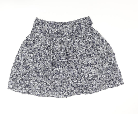 Marks and Spencer Womens Blue Geometric Cotton A-Line Skirt Size 14 Zip