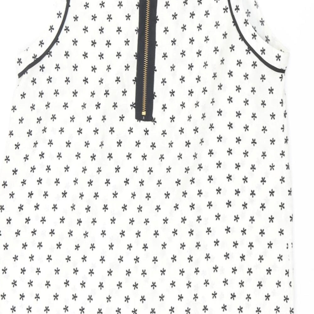 Miss Selfridge Womens Ivory Geometric Polyester Shift Size 12 Round Neck Zip - Button Floral