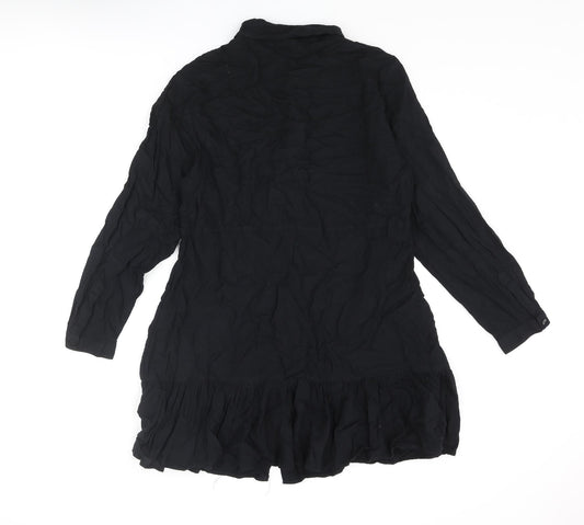 Monki Womens Black Viscose Shirt Dress Size M Collared Button - Frill