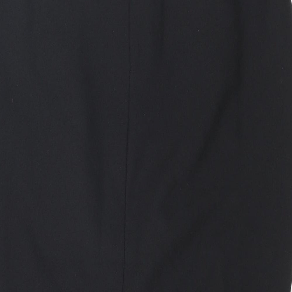 Brand and care label for ASOS women’s black polyester straight & pencil skirt, size UK 10, zip