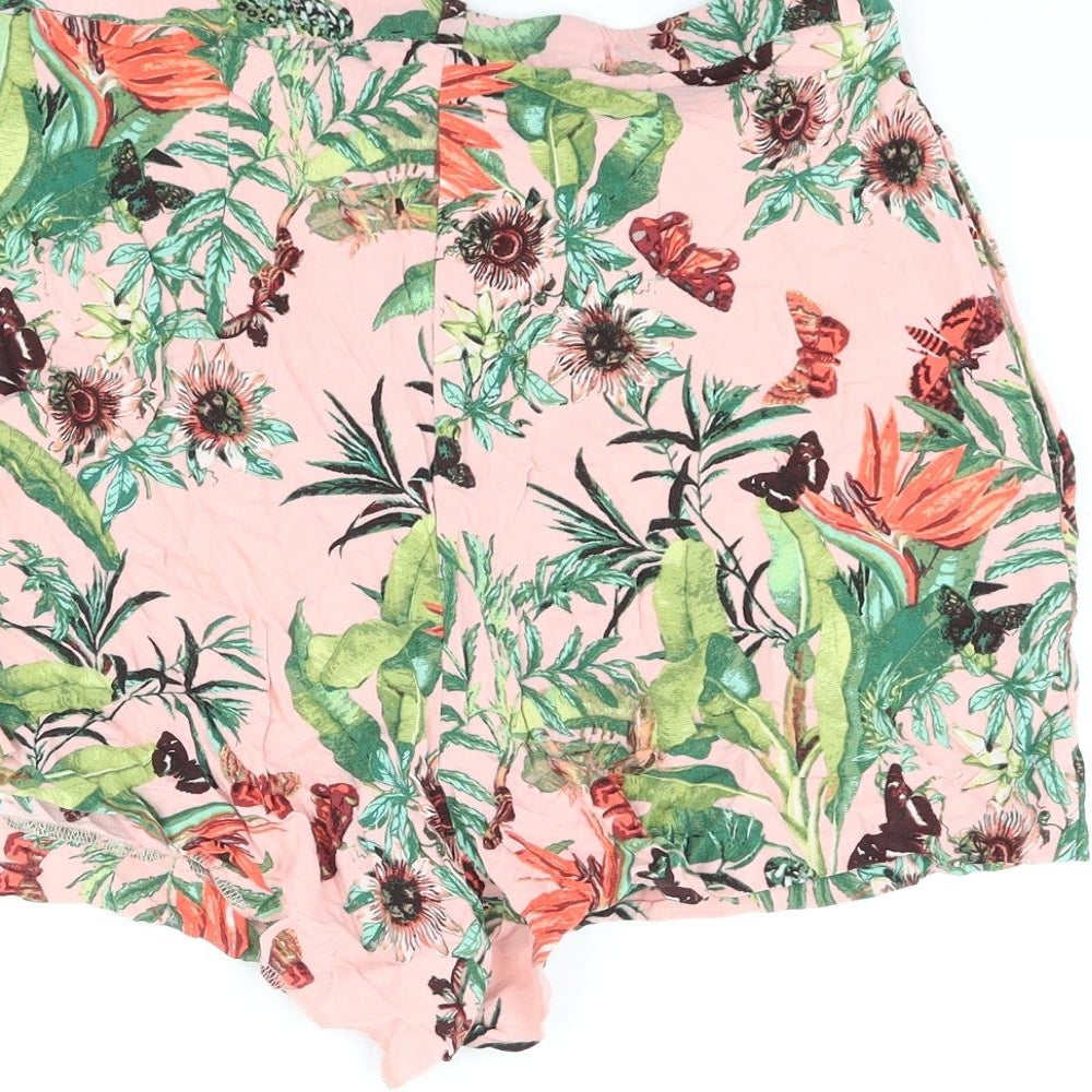 H&M Womens Multicoloured Geometric Vinyl Basic Shorts Size 12 L3 in Regular Zip - Plant Butterfly Print