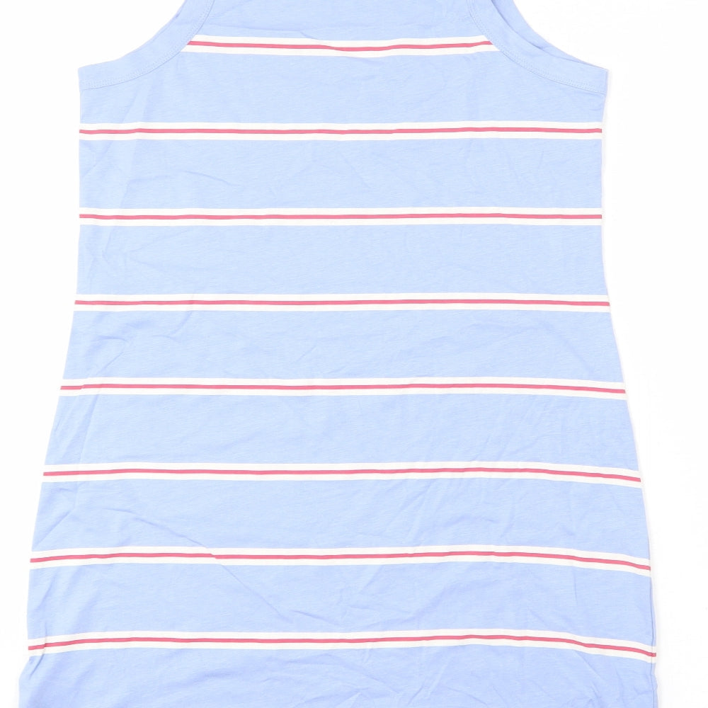 Marks and Spencer Womens Blue Striped Cotton Tank Dress Size M Round Neck Pullover
