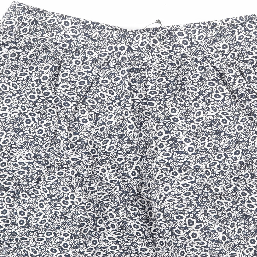 Marks and Spencer Womens Blue Floral Cotton Flare Skirt Size 14