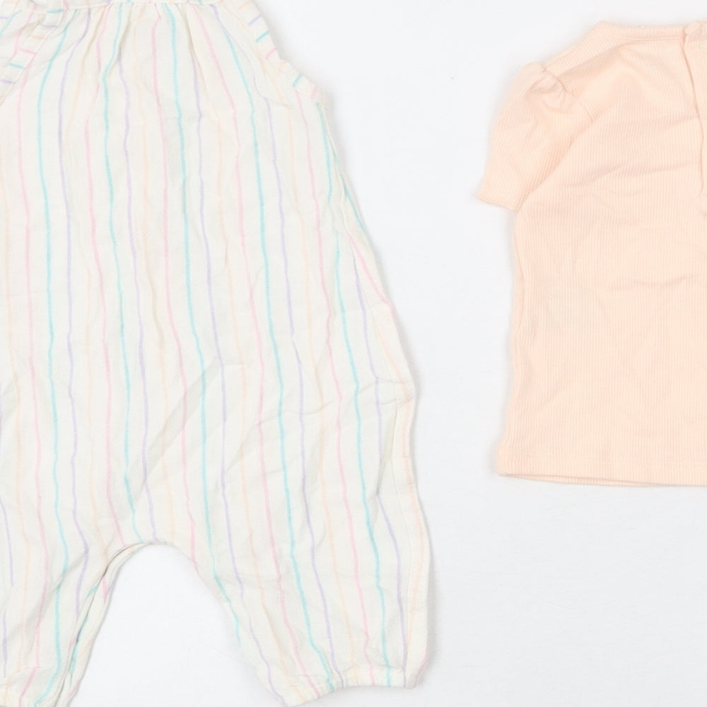 Marks and Spencer Girls Multicoloured Striped Polyester Jumpsuit Outfit/Set Size 3-6 Months Snap