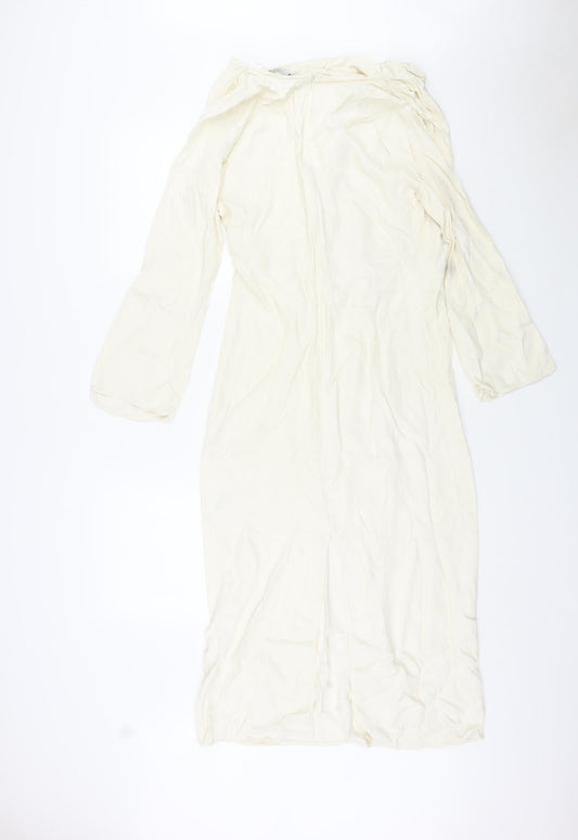 Zara Womens Ivory Viscose Maxi Size S Cowl Neck Zip - Chain Detail