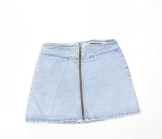 ASOS Womens Blue Cotton A-Line Skirt Size 8 Zip