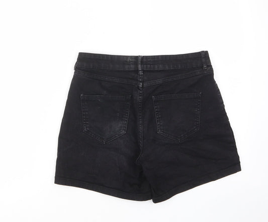 Dorothy Perkins Womens Black Cotton Bermuda Shorts Size 8 L5 in Regular Zip - Pockets, Belt Loops