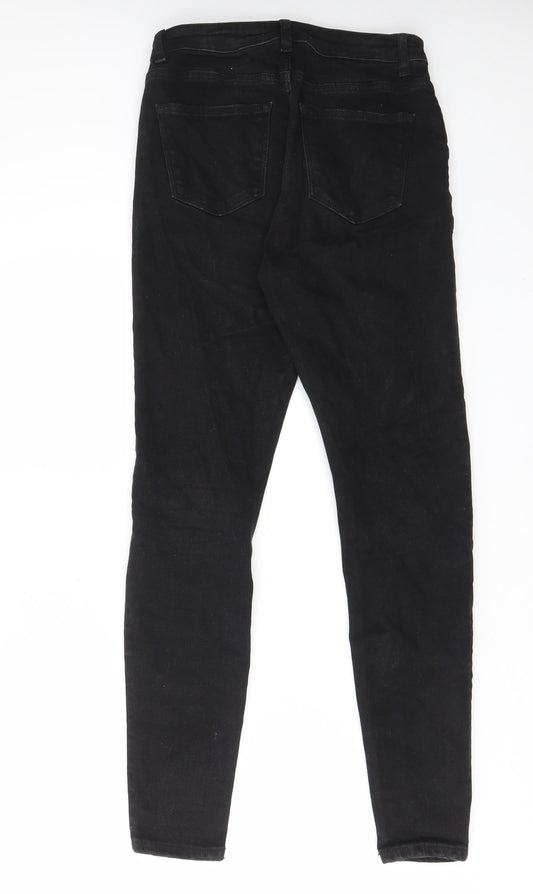 Denim & Co. Womens Black Cotton Skinny Jeans Size 10 L27 in Regular Zip - Pockets, Belt Loops, Ripped Knee