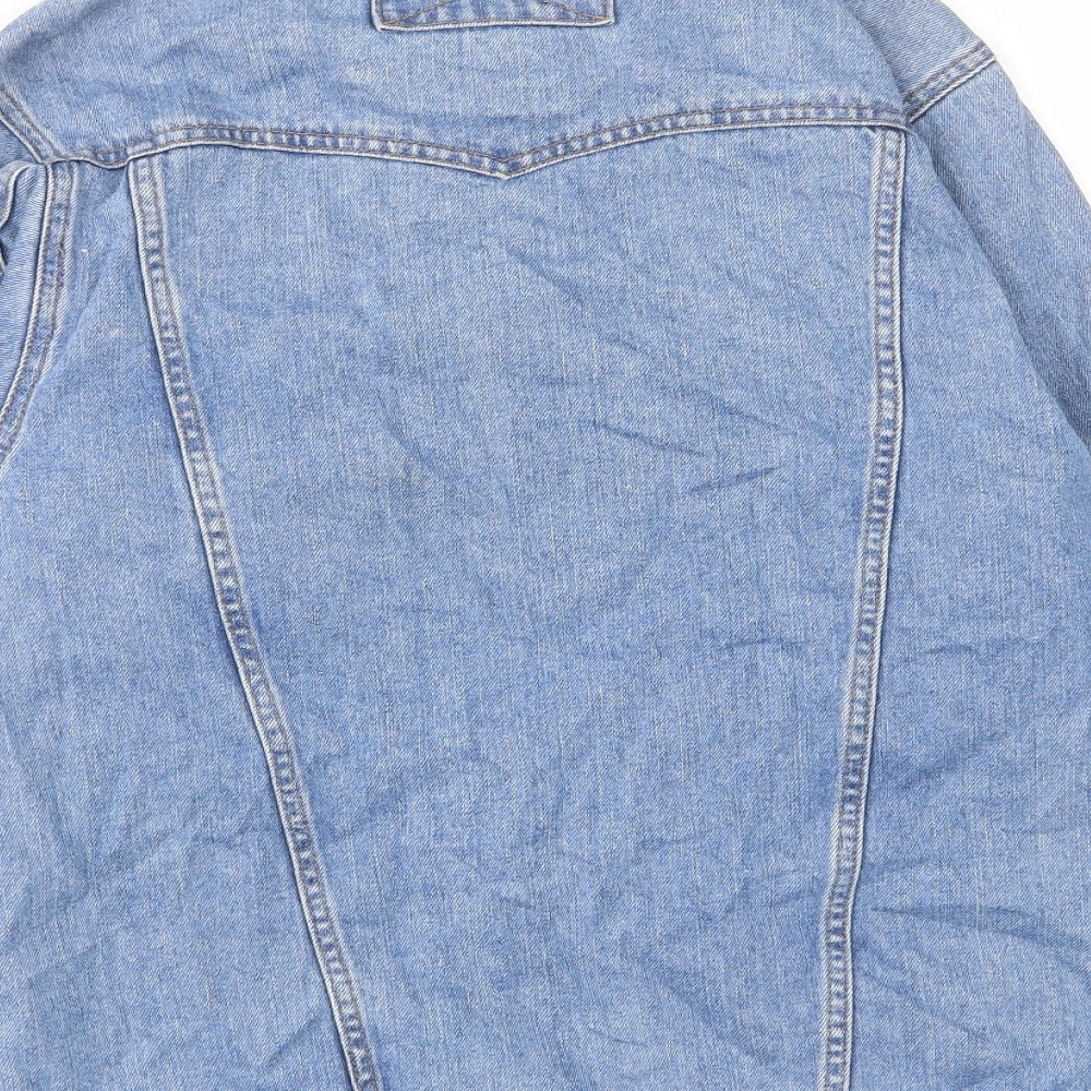 Brand and care label for ASOS women’s blue jacket, size UK 6, button - oversized, pockets