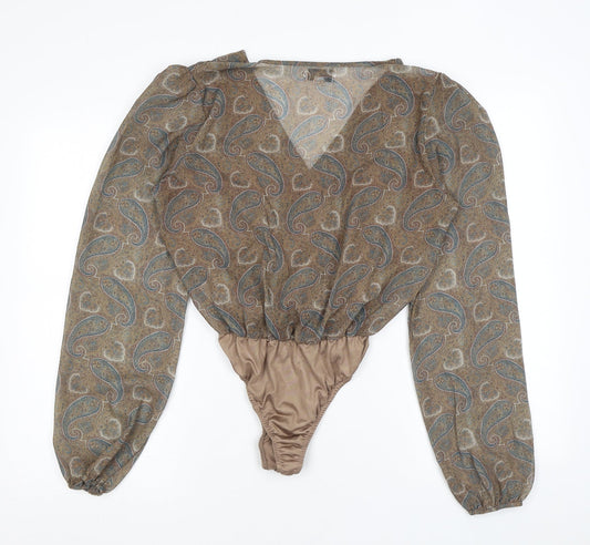 In the Style Womens Brown Paisley Polyester Bodysuit One-Piece Size 10 L10 in Snap