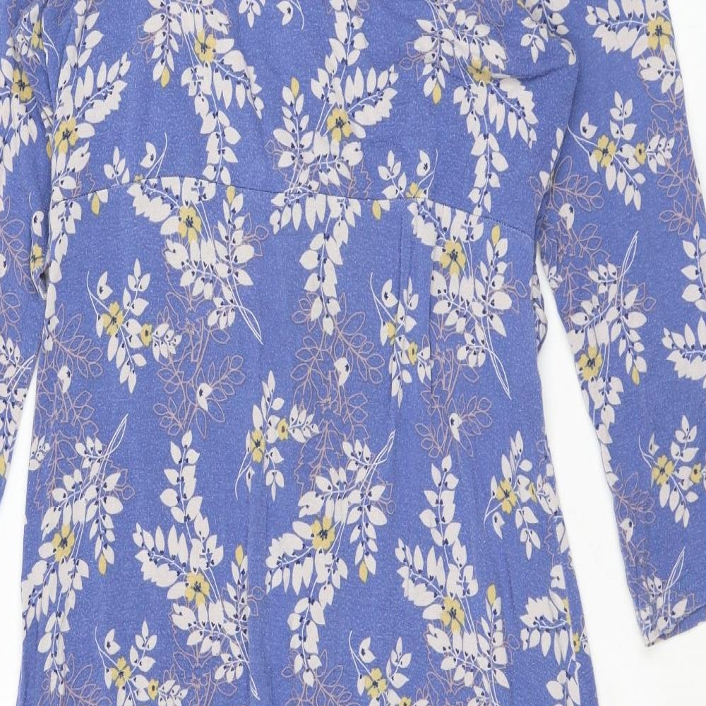 Lily & Me Womens Blue Floral Viscose Skater Dress Size 12 V-Neck Pullover