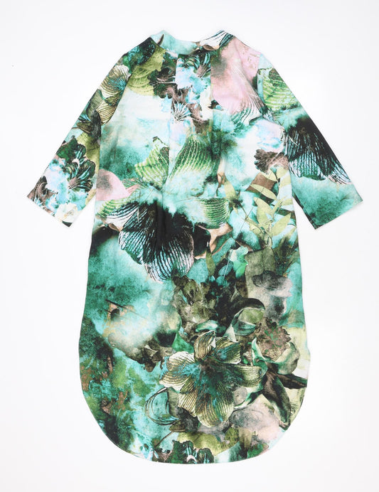 Closet Womens Green Geometric Polyester Kaftan Size 8 Round Neck Button