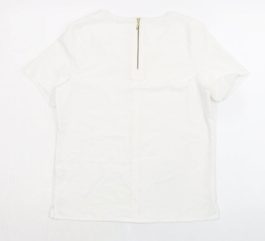 Brook Taverner Womens White Polyester Basic T-Shirt Size 8 Round Neck - Zip Back