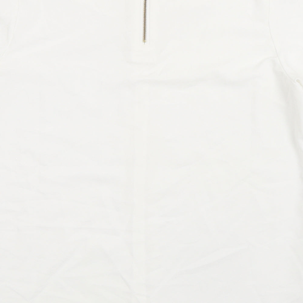 Brook Taverner Womens White Polyester Basic T-Shirt Size 8 Round Neck - Zip Back