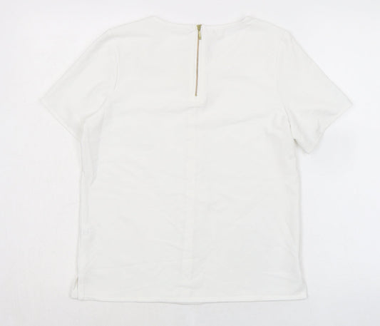 Brook Taverner Womens White Polyester Basic T-Shirt Size 8 Round Neck - Zip Back