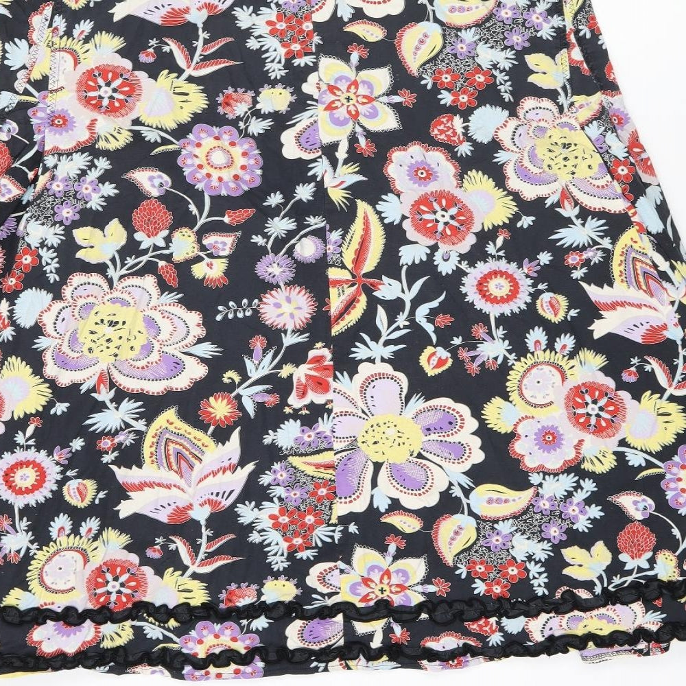 Linea Womens Black Floral Cotton Swing Skirt Size 14 Zip