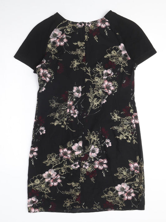Dorothy Perkins Womens Black Floral Polyester A-Line Size 12 Round Neck Zip