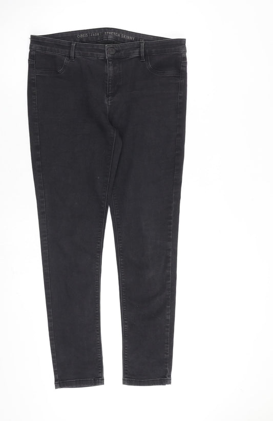 Oasis Womens Grey Cotton Skinny Jeans Size 16 L30 in Regular Zip