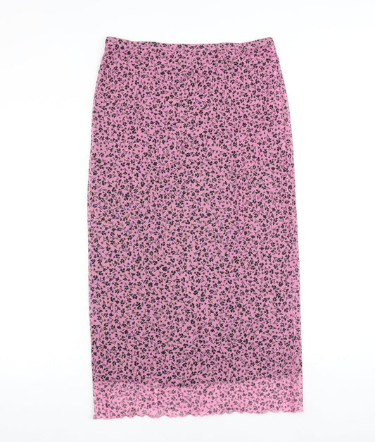 Monki Womens Pink Floral Polyester Straight & Pencil Skirt Size M