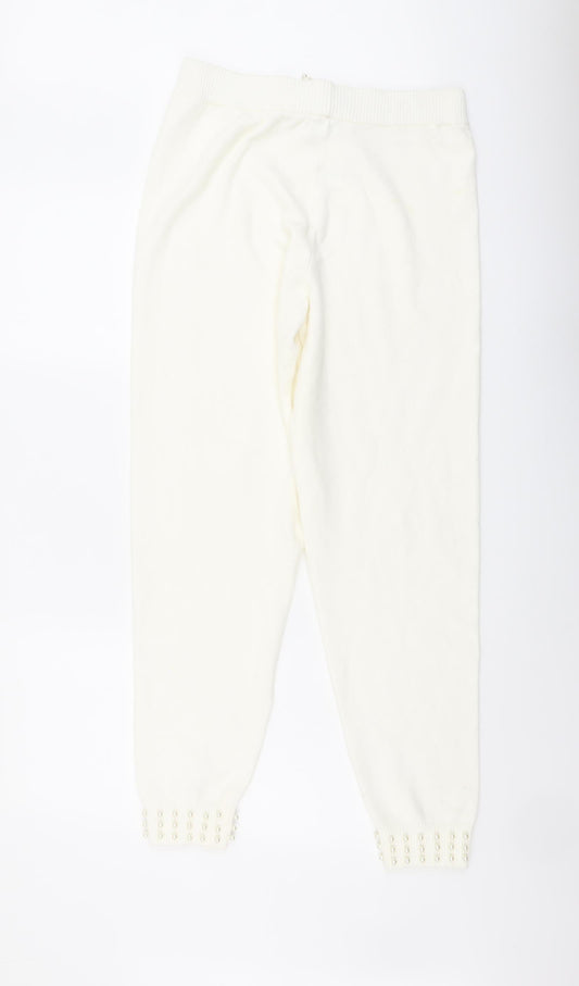 River Island Womens Ivory Viscose Jogger Trousers Size M L30 in Regular Drawstring