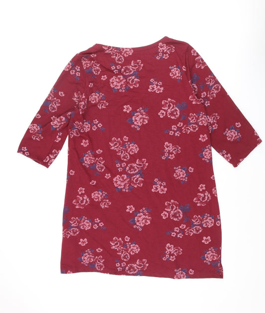 Pebble Bay Womens Red Floral Polyester Shift Size 16 Round Neck Pullover - Pocket