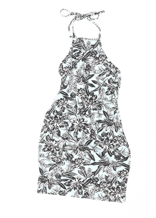 Additional front view of In the Style women’s multicoloured floral polyester mini, size UK 10, halter tie