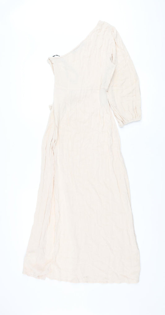 Missguided Womens Pink Viscose Maxi Size 8 One Shoulder Zip - Knot High Slit