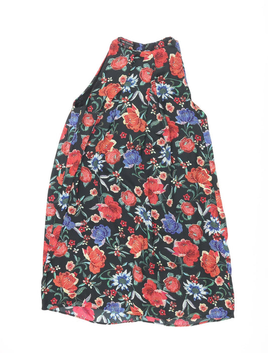 Mango Womens Multicoloured Floral Polyester Shift Size M Round Neck Hook & Eye