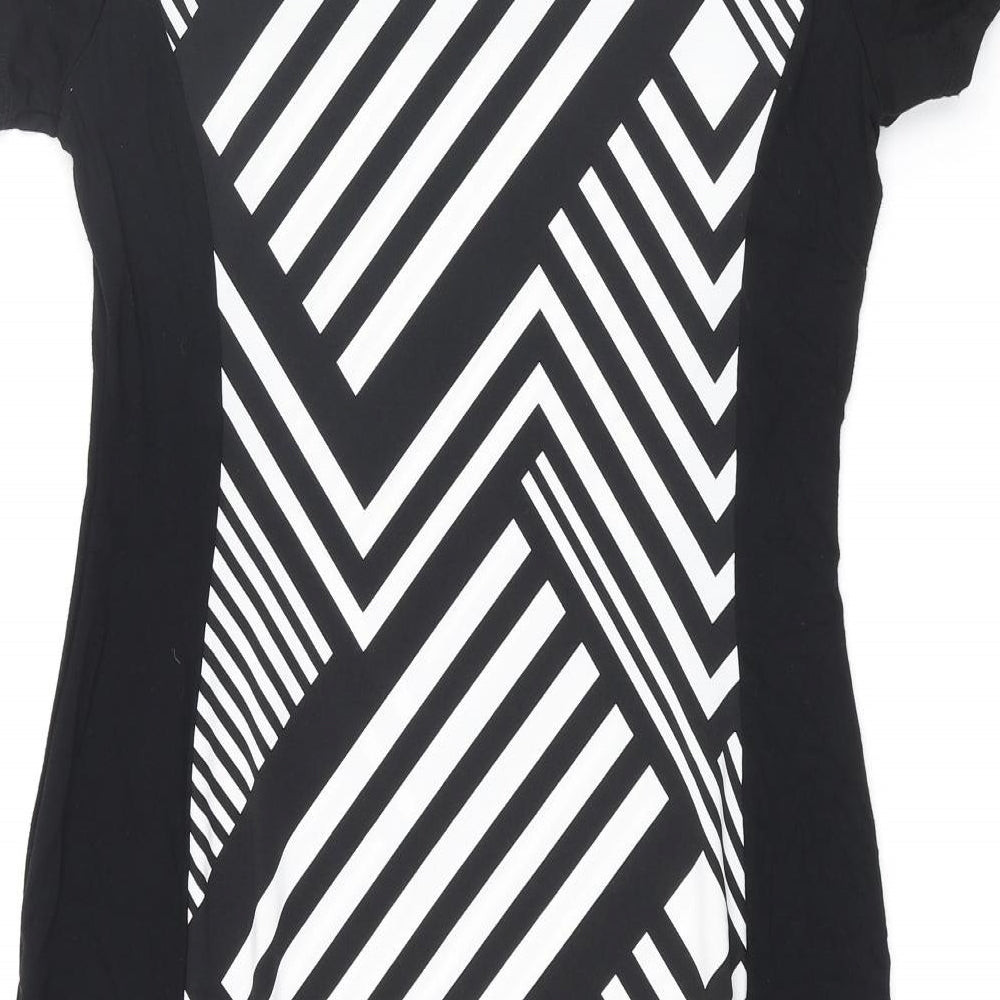 BHS Womens Black Geometric Polyester Bodycon Size 12 Round Neck Pullover