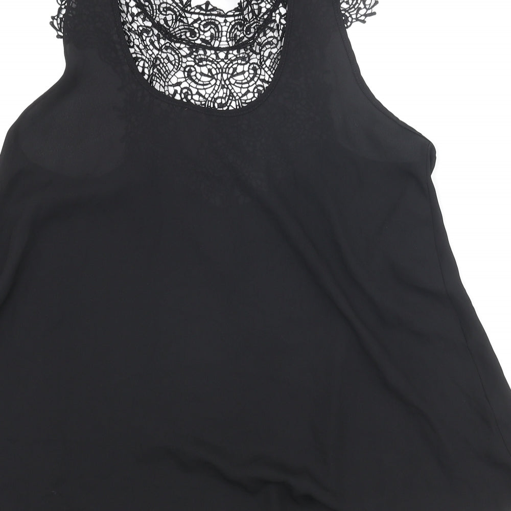 Nella Fantasia Womens Black Polyester Camisole Blouse Size M Mock Neck - Lace Bow