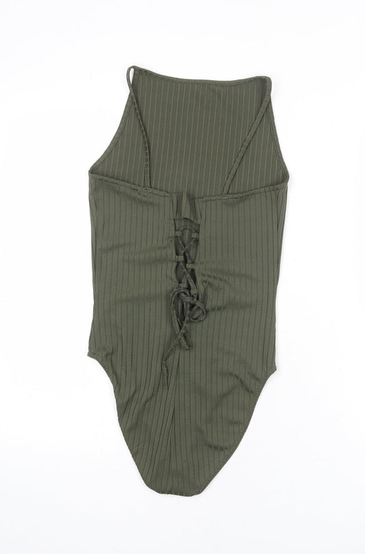 River Island Womens Green Polyester Bodysuit One-Piece Size 10 Snap - Lace Up Detail