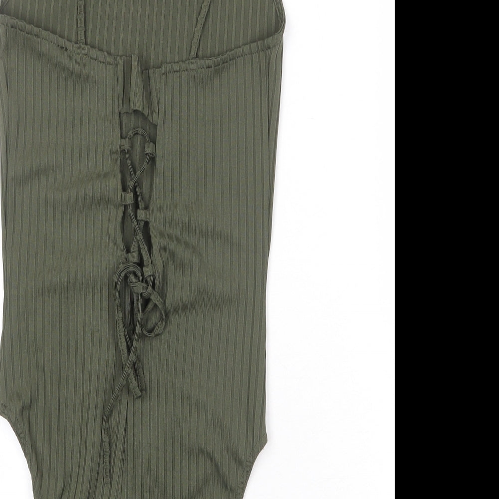 River Island Womens Green Polyester Bodysuit One-Piece Size 10 Snap - Lace Up Detail