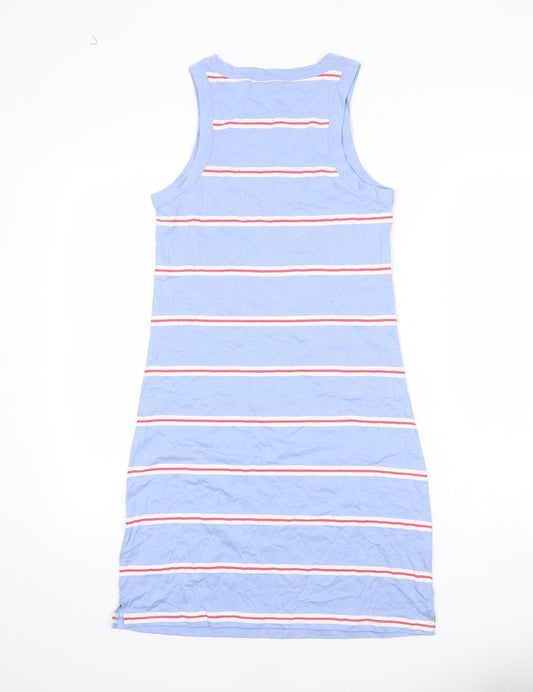 Marks and Spencer Womens Blue Striped Cotton Tank Dress Size S Round Neck Pullover