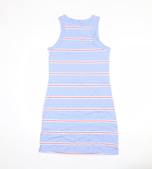 Marks and Spencer Womens Blue Striped Cotton Tank Dress Size S Round Neck Pullover