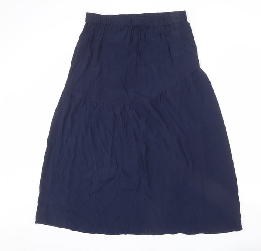 Marks and Spencer Womens Blue Viscose A-Line Skirt Size 12 - Front Slit, Button Detail