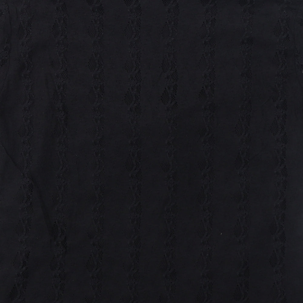 Bonmarché Womens Black Nylon Wrap T-Shirt Size M V-Neck - Lace