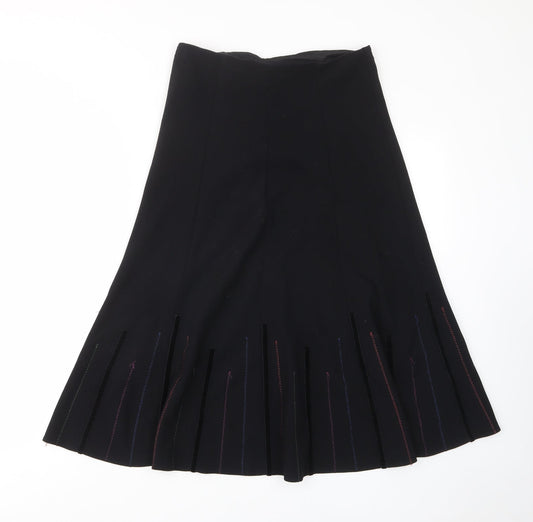 Marks and Spencer Womens Black Polyester A-Line Skirt Size 8 Zip - Layered, Embroided