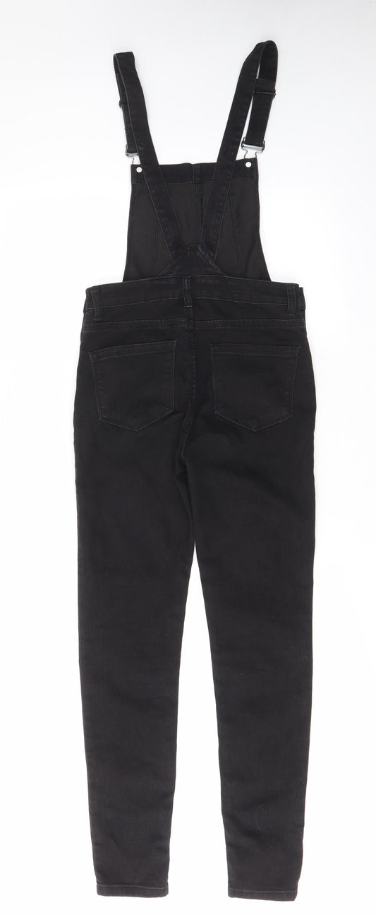 Denim & Co. Womens Black Cotton Dungaree One-Piece Size 6 L29 in Button - Pockets, Belt Loops, Buckle