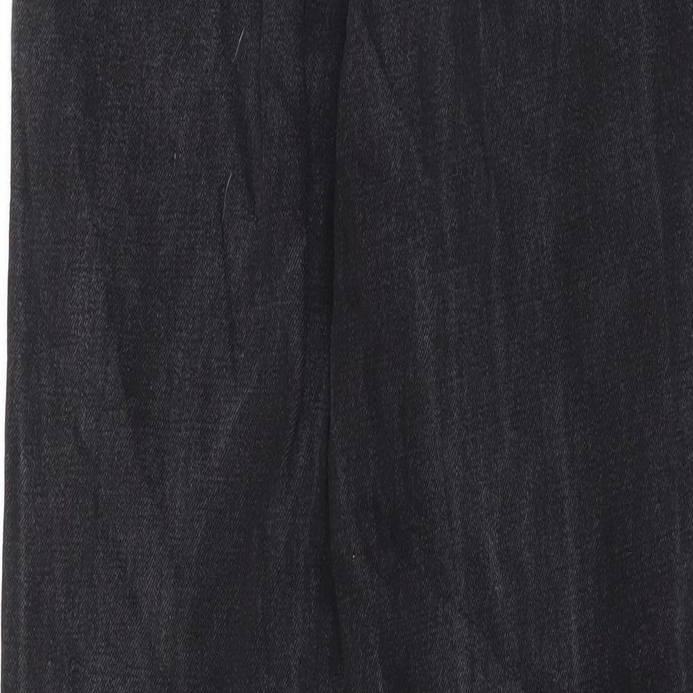 Topshop Womens Black Cotton Straight Jeans Size 26 in L34 in Regular Zip - Pockets, Belt Loops, Animal print pockets
