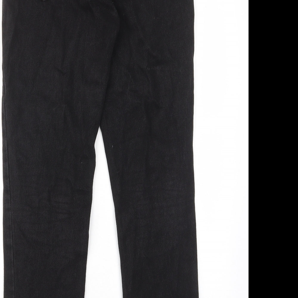 Brand and care label for BDG women’s black cotton straight jeans, size UK 28, in regular zip - pockets, belt loops
