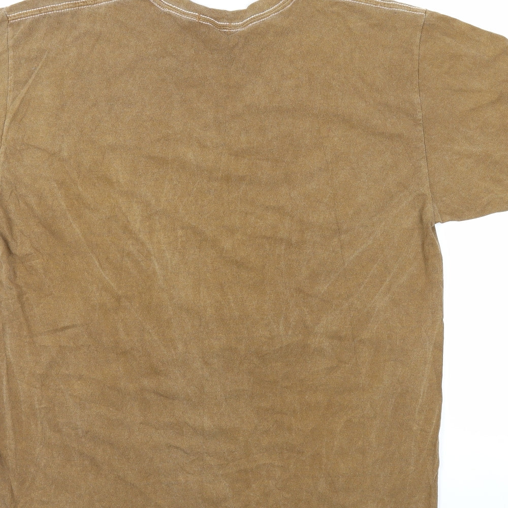 Nasty Gal Womens Brown Polyester Basic T-Shirt Size S Crew Neck - San Francisco, Crochet Detail On Front