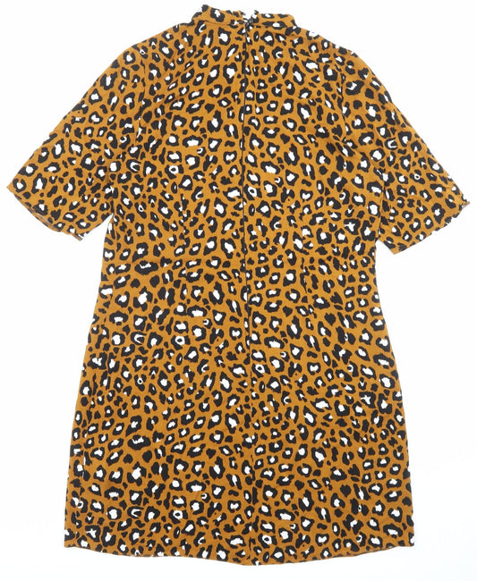 Very Womens Brown Animal Print Viscose A-Line Size 12 Round Neck Zip