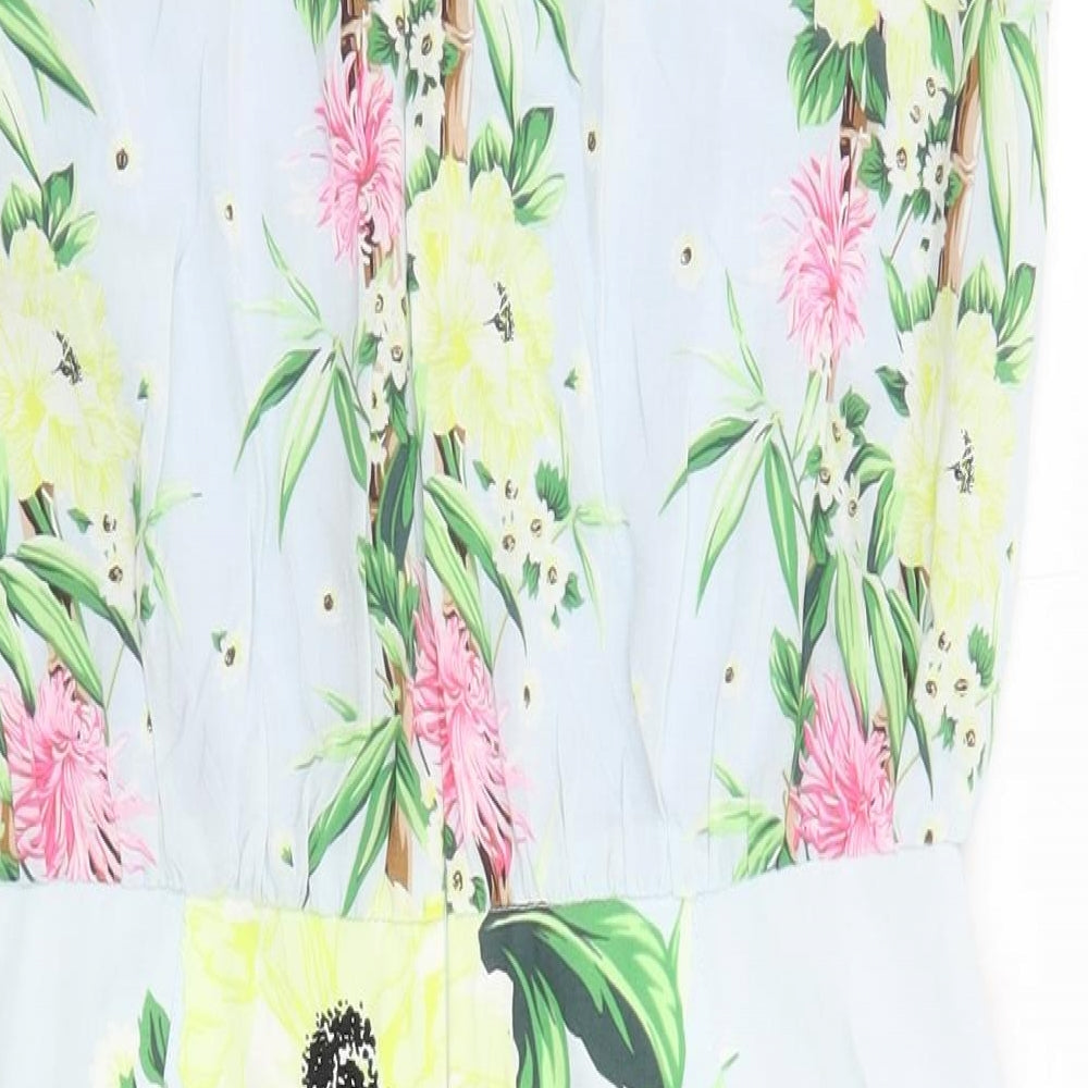 French Connection Womens Blue Floral Viscose Mini Size 12 V-Neck Zip