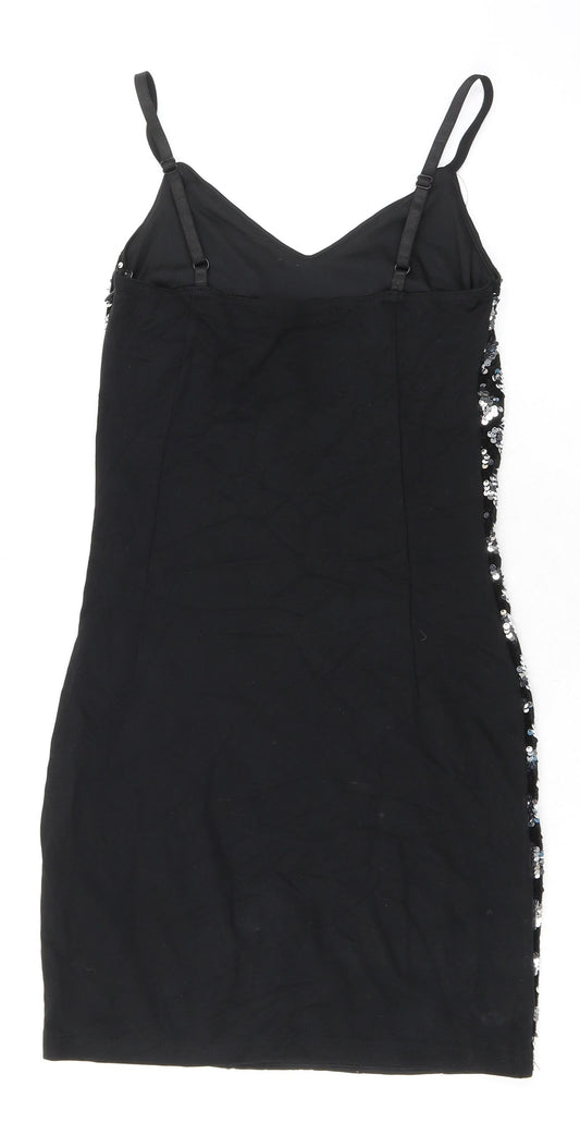 Quiz Womens Silver Geometric Polyester Bodycon Size 6 V-Neck Zip - Sequins